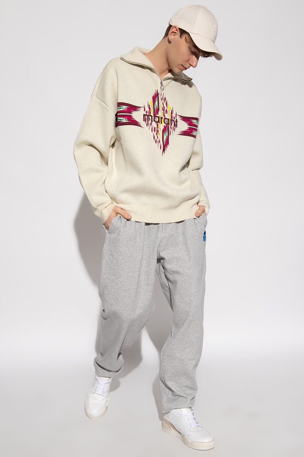 rhinestone-logo cotton sweatshirt Blu